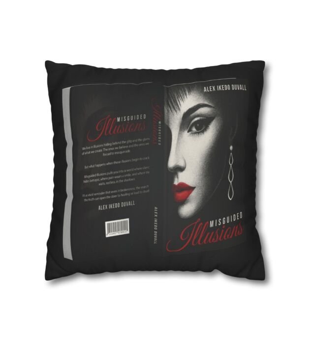 Faux Suede Pillow — Noir Book Cover Design with Red Lips